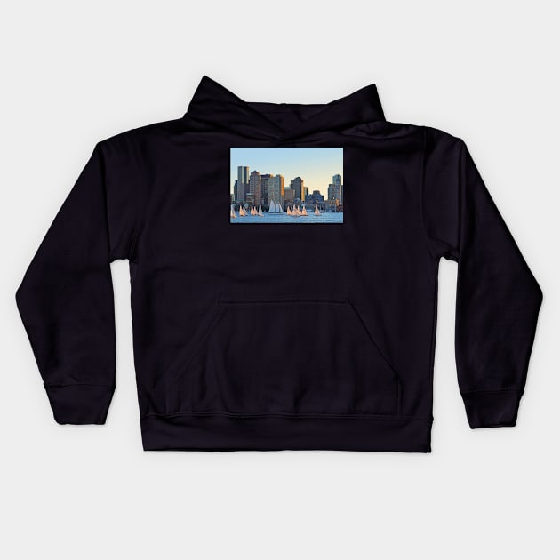 The Boston Skyline from East Boston Kids Hoodie by WayneOxfordPh